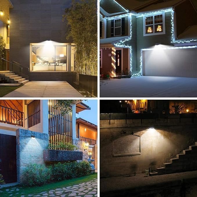 Aootek New Solar Motion Sensor Lights 120 LEDs with Lights Reflector,270° Wide Angle, IP65 Waterproof, Step Lights for Front Door, Yard, Garage, Deck (Back Button 4-Pack)