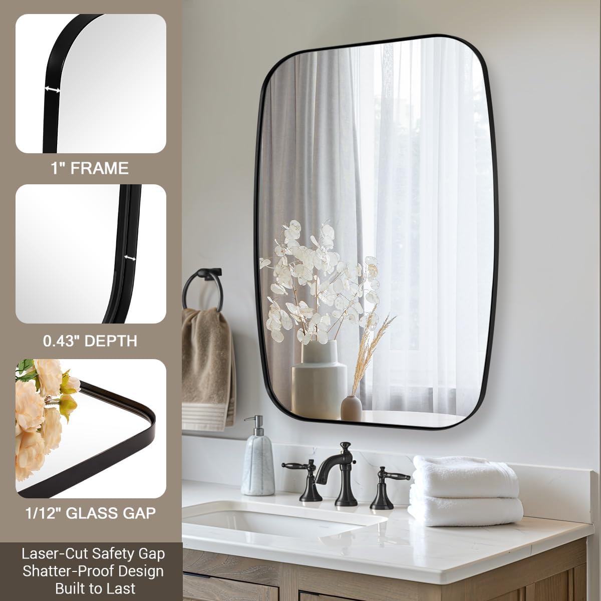 ANDY STAR 30x40” Black Bathroom Mirror, Oblong Vanity Mirror with Stainless Steel Metal Frame, Matte Black Oval Mirror for Over Sink, Modern Anti Rust Wall Mounted
