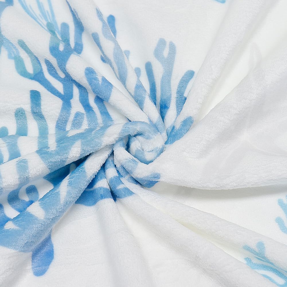 Blue Ocean Beach Throw Blanket Nautical Coastal Bed Blanket Starfish Seashell Coral Blankets Super Soft Flannel Fleece Throw Blanket for Couch Bed Decor “60 x80”