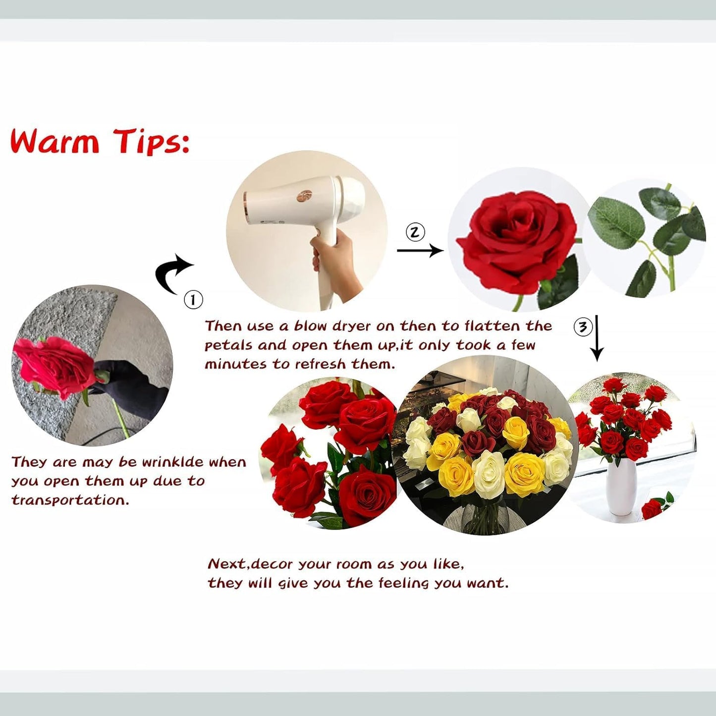 White Fake Roses Artificial Flowers - 10 Pcs Fake Artificial Roses Silk Flowers with Stems for Home Wedding Hotel Office Centerpiece Decor