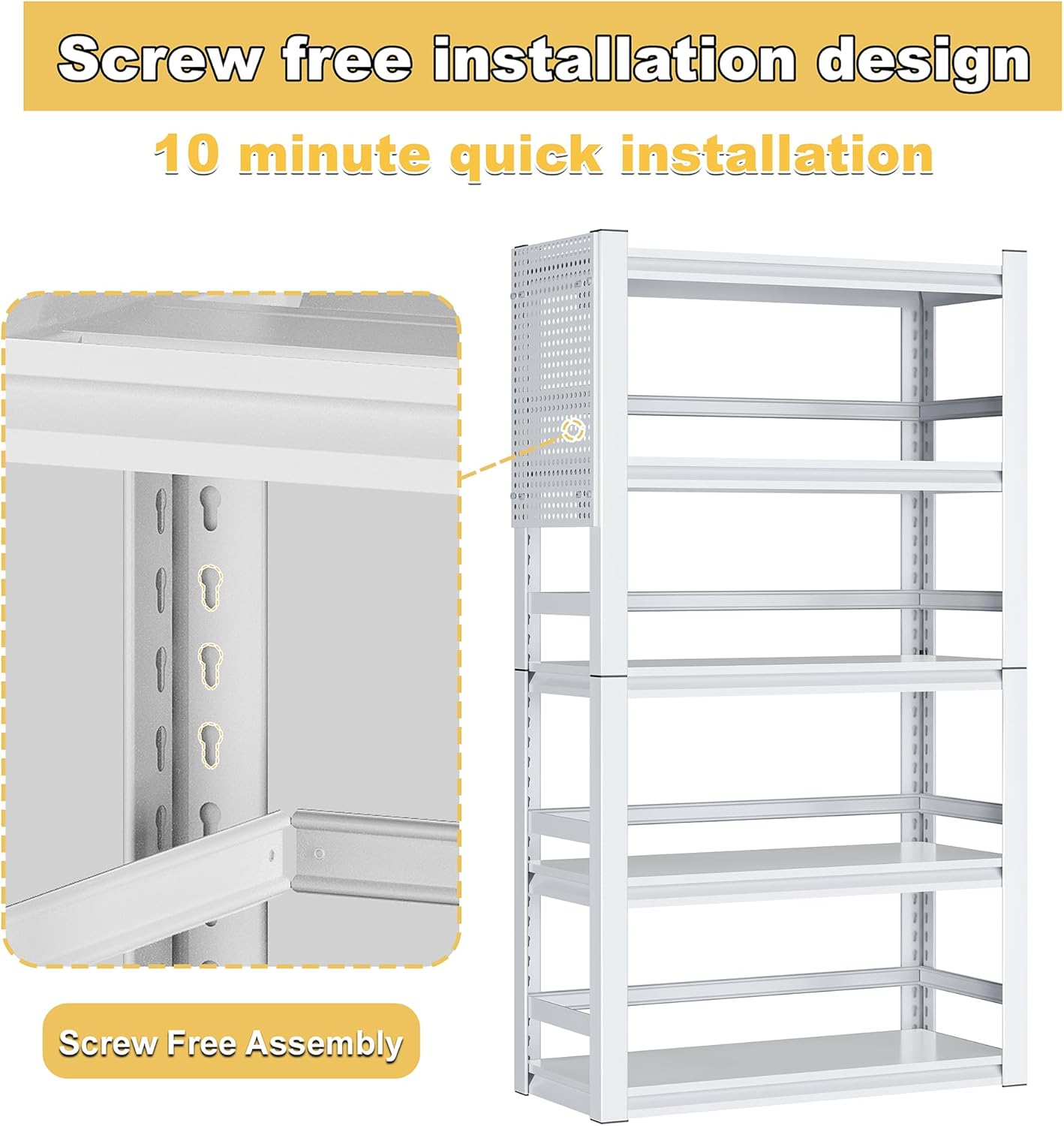 Book Shelf, 5 Tier Bookshelf, Industrial Bookcase Modern Bookshelves for Book/CD/Movie, Metal Shelving Unit for Living Room Home Office Kitchen, White