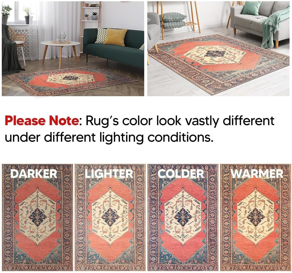 Keen Home Design 10x14 Rug - Machine Washable Area Rug with Non-Slip Backing, Ideal for Living Room, Dining Room, Bedroom - Vintage, Easy Clean, Durable, Low Pile Rug - (9'7" x 14')
