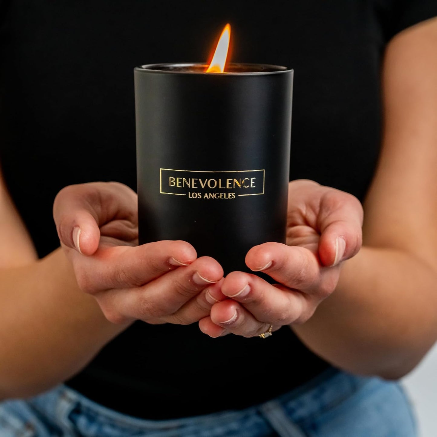 Benevolence LA Santal Scented Candle | Soy Candles, Black Candle for Home | Gifts for Women and Men | Home Fragrance | Aromatherapy | Bathroom Freshener | 10oz