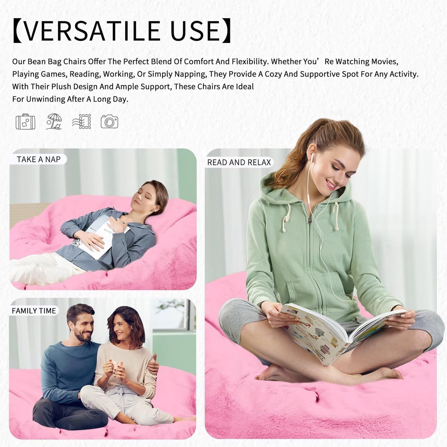 Bean Bag Chair for Adults 3FT,Soft Removable Cover for Teens/Girls Bedroom,Fluffy Giant Round Floor Beanbag Lounger Chairs (No Filler,Pink)