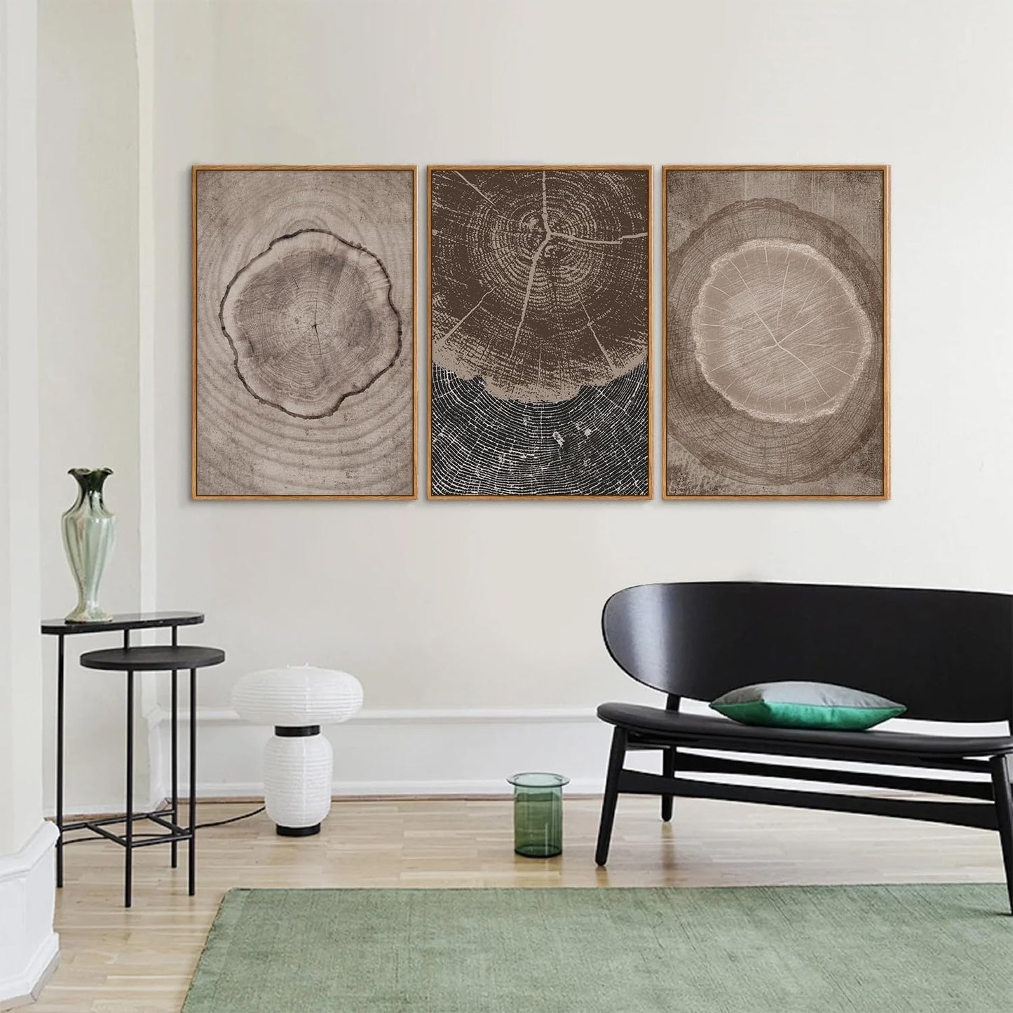 SIGNINART Beige Tree Ring Framed Canvas Wall Art Set, Abstract Black and White Rustic Wood Wall Decor, Neutral Wood Stump Artwork, Modern Art Prints for Bedroom Living Room Office 16"x24"x3