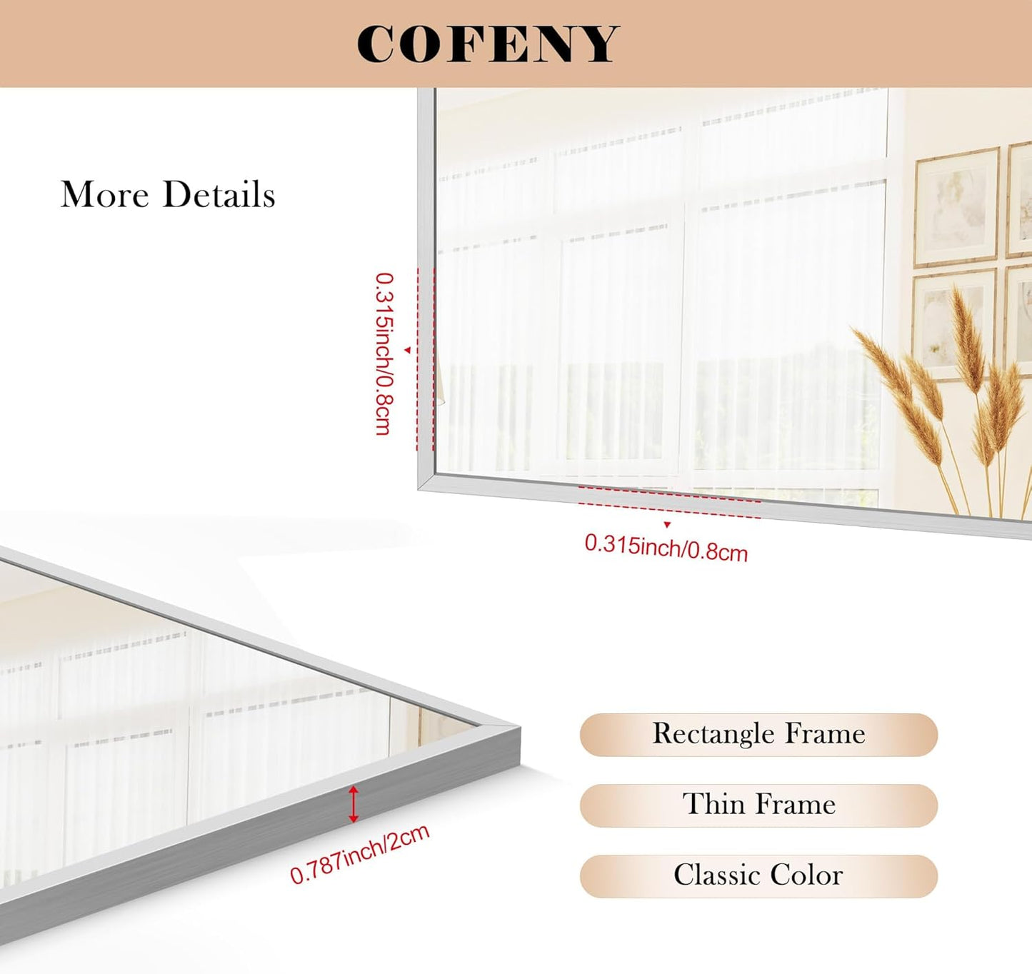 30x55In Silver Bathroom Mirror for Wall, Brushed Nickel Rectangle Mirrors with Metal Frame, Bathroom Rectangular Mirror Modern Wall Mirror for Bedroom Living Room, Hangs Horizontal or Vertical