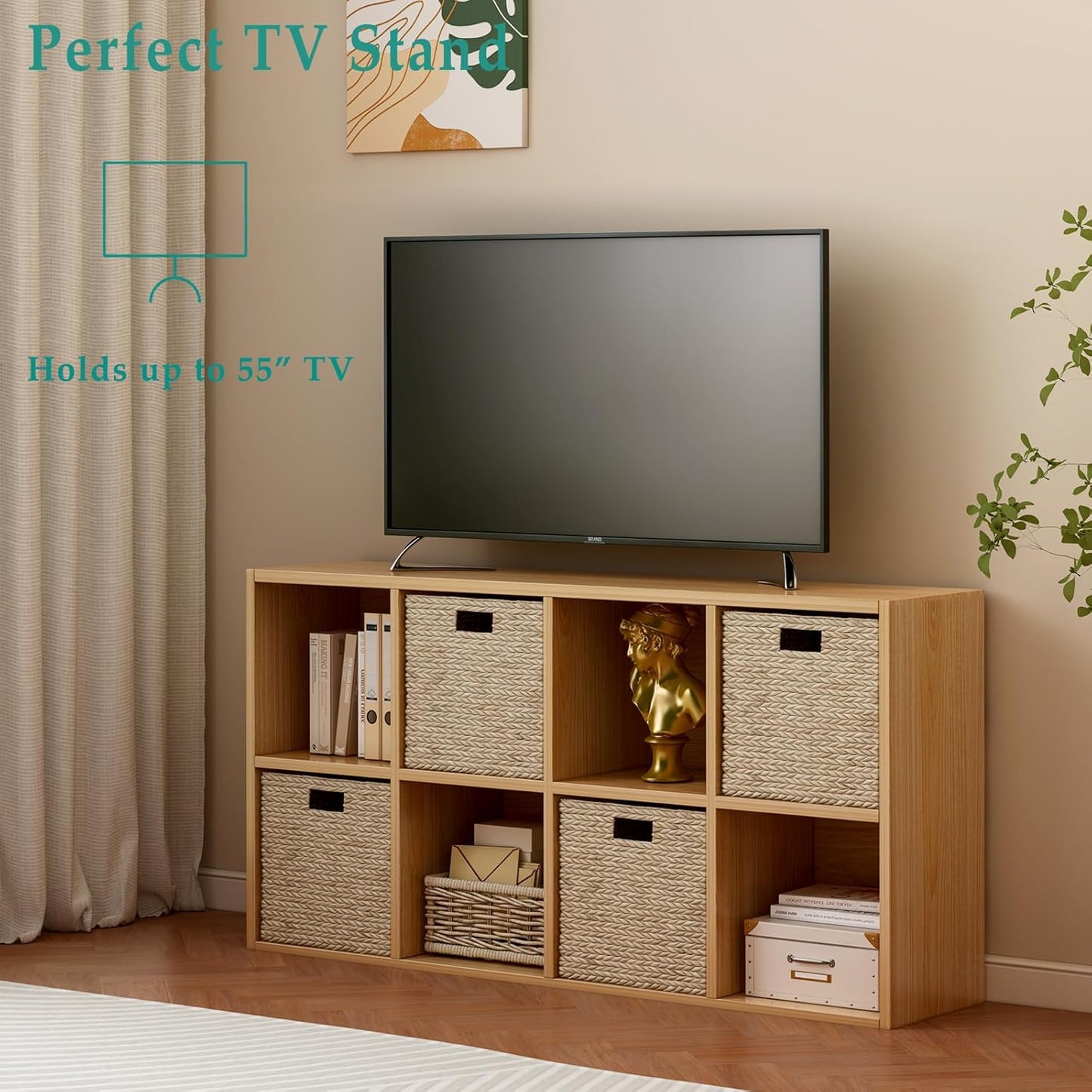 8-Cube Storage Shelf Bookcase - Wooden 4-Tier Floor Standing Open Bookshelf for Home and Office, Display Cabinet, Oak