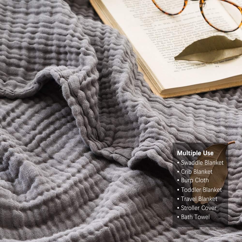 EMME Cotton Throw Blanket for Couch Soft Muslin Blankets 50"x60" Lightweight Breathable Blanket All Season Gauze Blanket, Grey