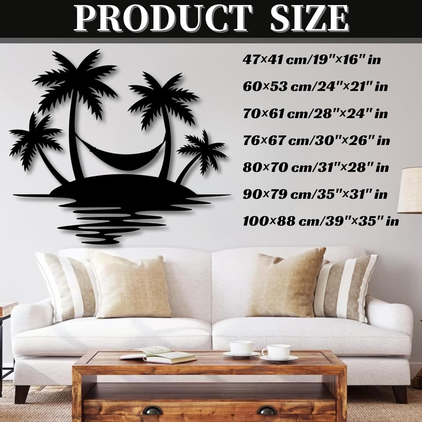Palm Tree Metal Wall Decor,Palm Tree Outdoor Wall Art,Tropical Palm Tree Wall Decorations for Living Room,Outdoor Wall Decorations for House(31"×28",Black)