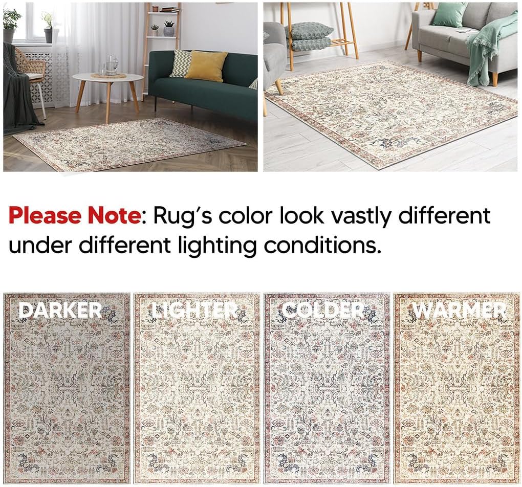 Keen Home Design 10x14 Rug - Machine Washable Area Rug with Non-Slip Backing, Ideal for Living Room, Dining Room, Bedroom - Vintage, Easy Clean, Durable, Low Pile Rug - (9'7" x 14')