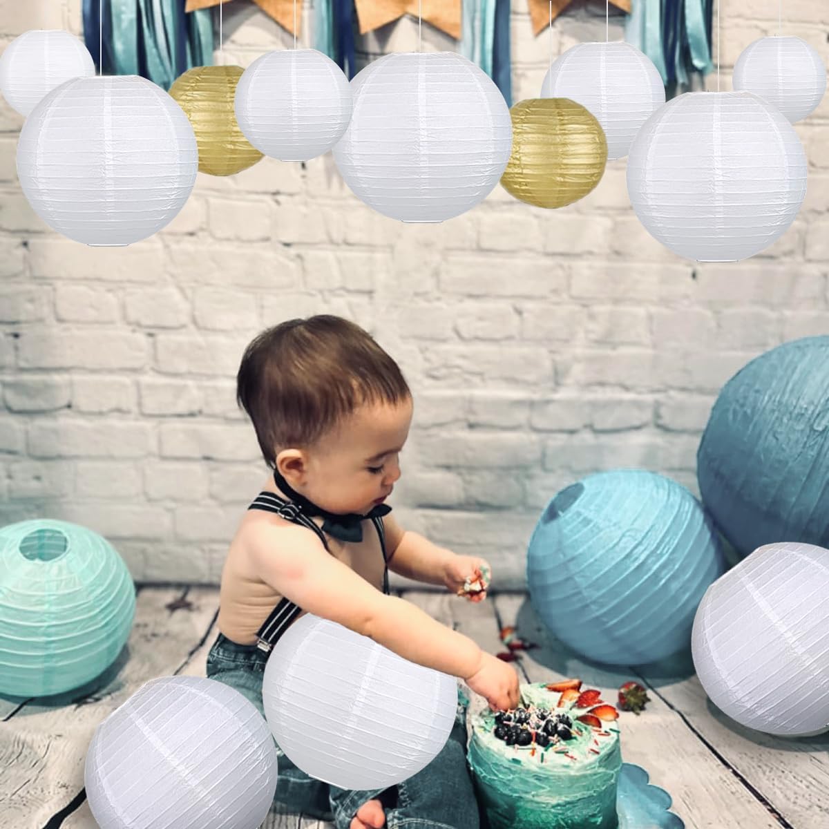 12Pcs Round Paper Lanterns Assorted Sizes (6" 8" 10" 12") for Home Decor, Restaurant, Church, Wedding, Birthday Party Decorations, Hanging Chinese Japanese Paper Lantern Lamps (White)