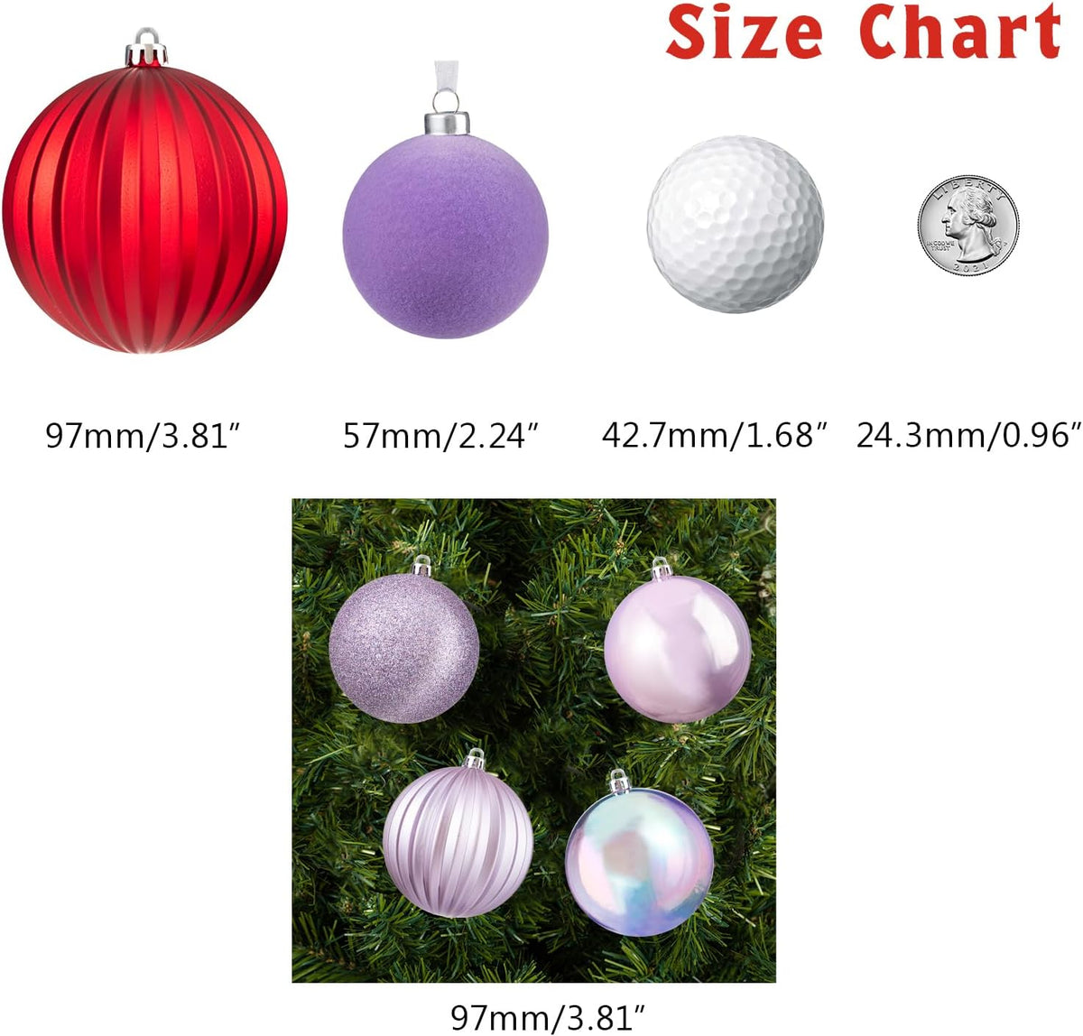 Every Day is Christmas 20ct Christmas Ornaments, Shatterproof Christmas Tree Ornaments Set, 92cm/3.6" Christmas Balls Decoration