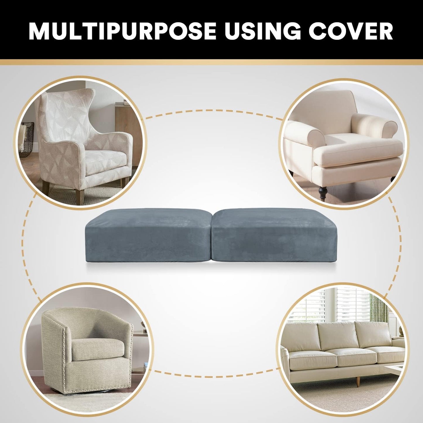 PrinceDeco Velvet Stretch Couch Cushion Cover Soft Cushion Slipcover for Chair Loveseat Sofa Furniture Protector Seat Cushion Sofa Cover (Each Width Up to 29.5", Stone Blue)