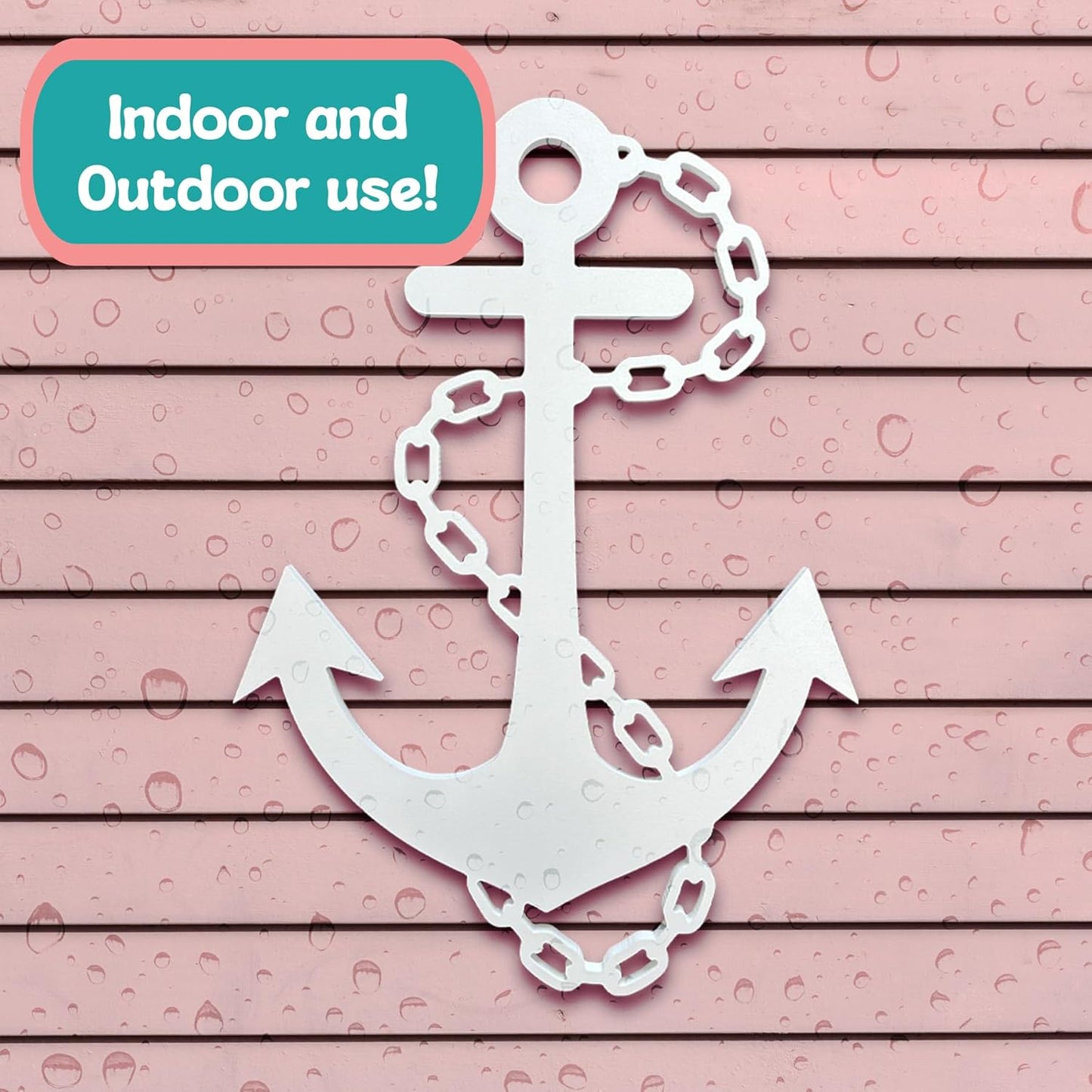 Outdoor Anchor Wall Decor, Nautical Beach House Sign, Weatherproof PVC Anchor with Chain, Ocean Marine Art for Indoor Outdoor Use (4 Foot)