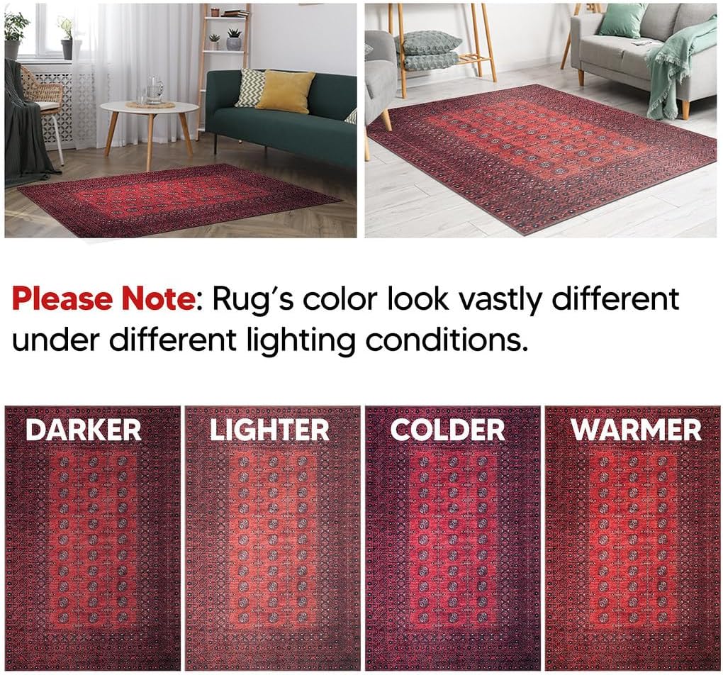 Keen Home Design 9x12 Rug - Machine Washable Area Rug with Non-Slip Backing, Ideal for Living Room, Dining Room, Bedroom - Vintage, Easy Clean, Durable, Low Pile Rug - (9' x 12')