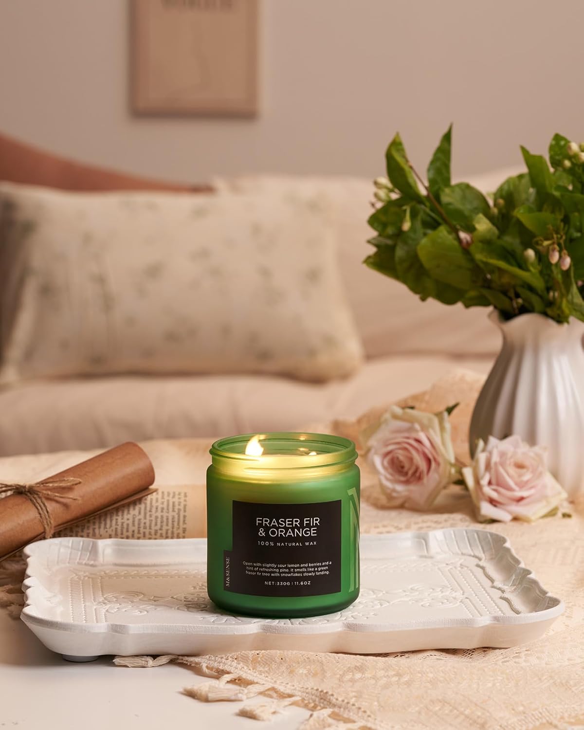 M&SENSE Fir & Orange Scented Candle, 11.6oz Soy Wax Non Toxic for Home Up to 70 Hours, 2 Cotton Wick Christmas Tree Scent Holiday Aromatherapy Candle for Relaxation