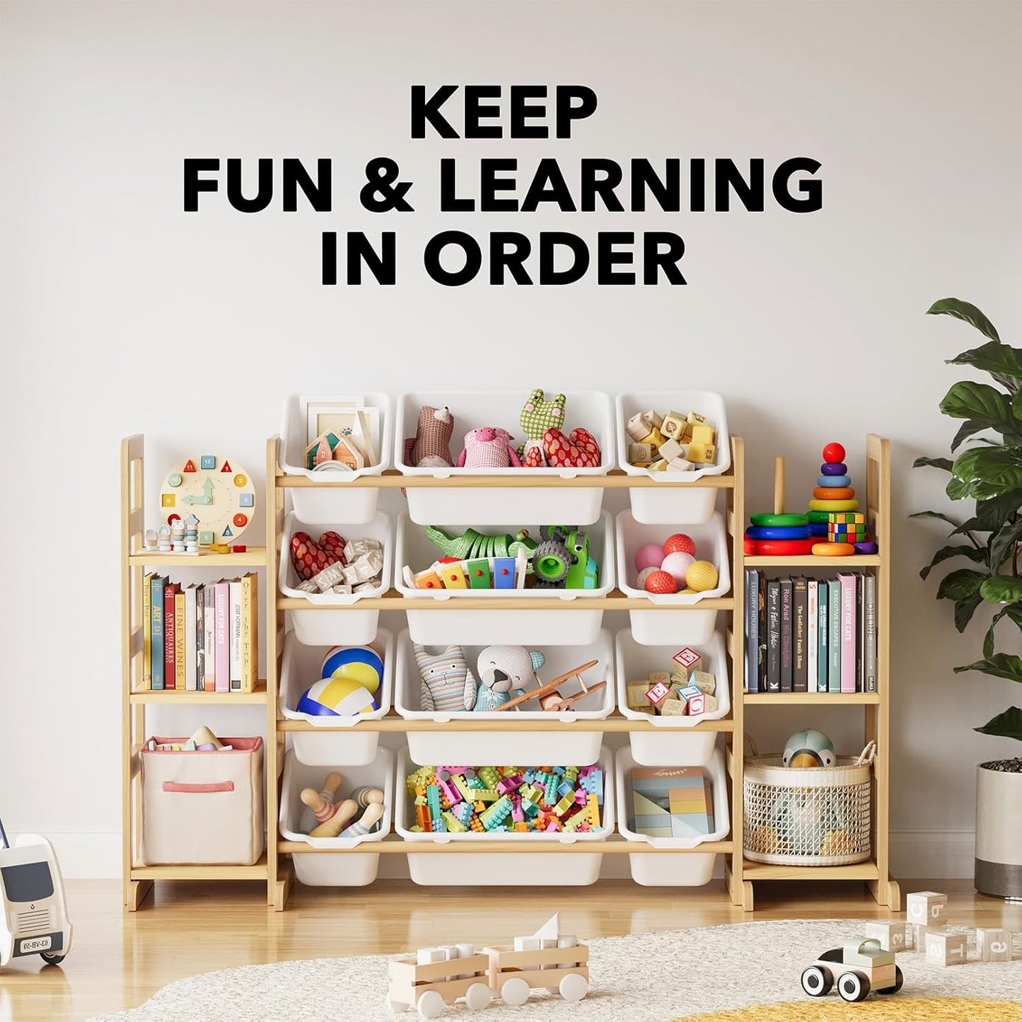 SpaceAid Toy Storage Organizer with 6 Shelves and 12 Bins, Toy Organizers Storage Bookshelf, Kids Bin Shelf Toys Box Bookcase for Bedroom Playroom Organization Room Decor, White