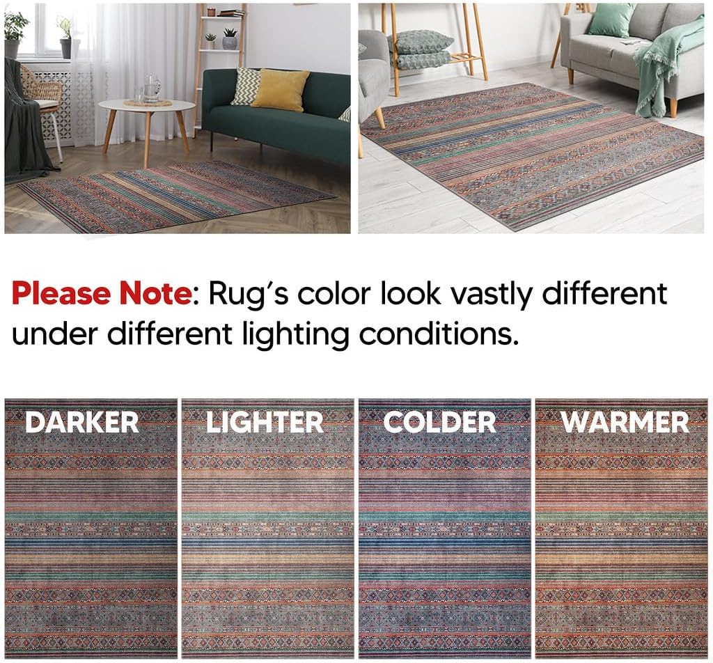 Keen Home Design 5x7 Rug - Machine Washable Area Rug with Non-Slip Backing, Ideal for Living Room, Dining Room, Bedroom - Vintage, Easy Clean, Durable, Low Pile Rug - (5' x 7')