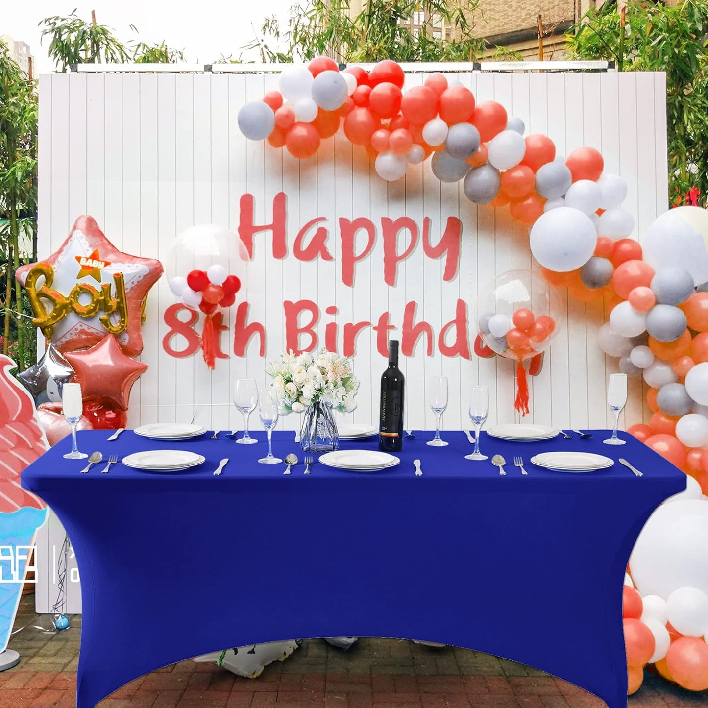 SuperO 2Pack Waterproof Spandex Table Cover for 4FT Table Universal Fitted Stretch Tablecloth for Party, Banquet, Wedding and Events-Royal Blue