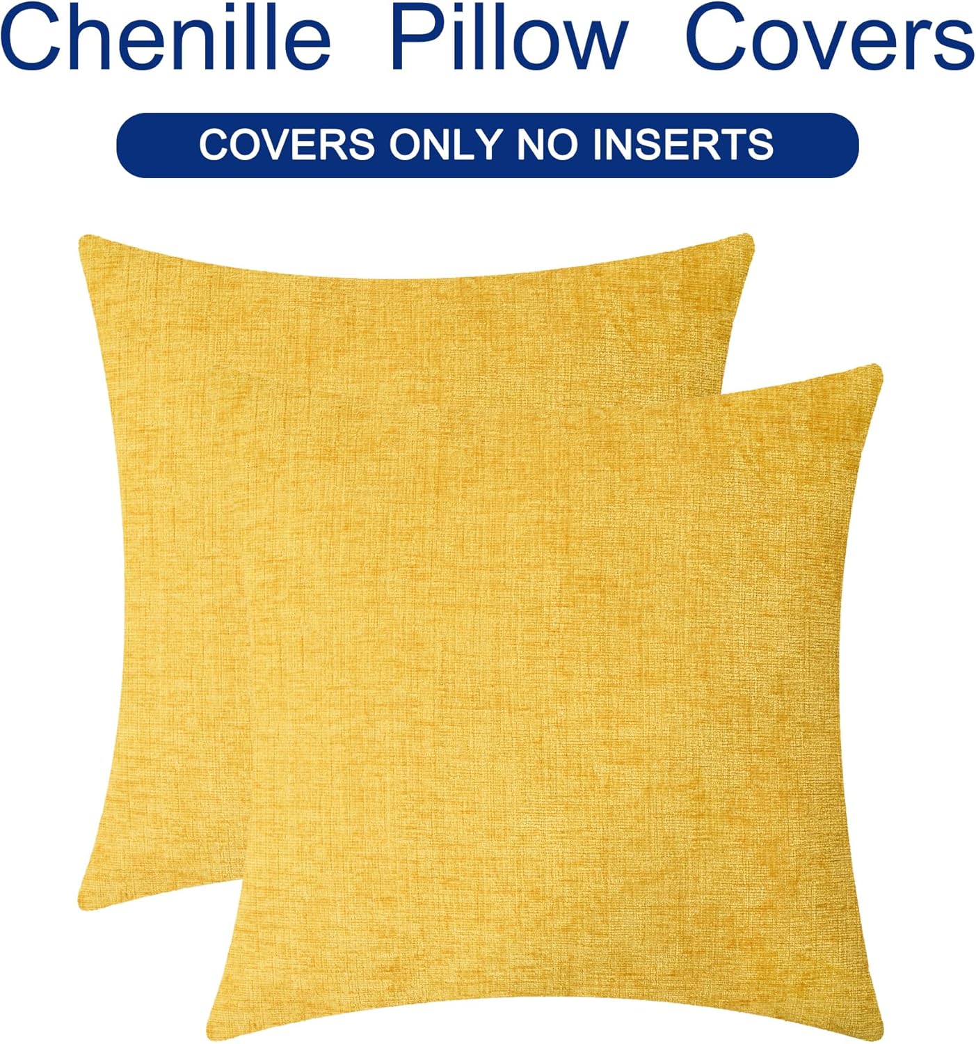 CaliTime Throw Pillow Covers Decorative 20 X 20 Inches Pack of 2 Cozy Chenille Cushion Cases for Couch Sofa Bed Living Room Home Mustard Yellow