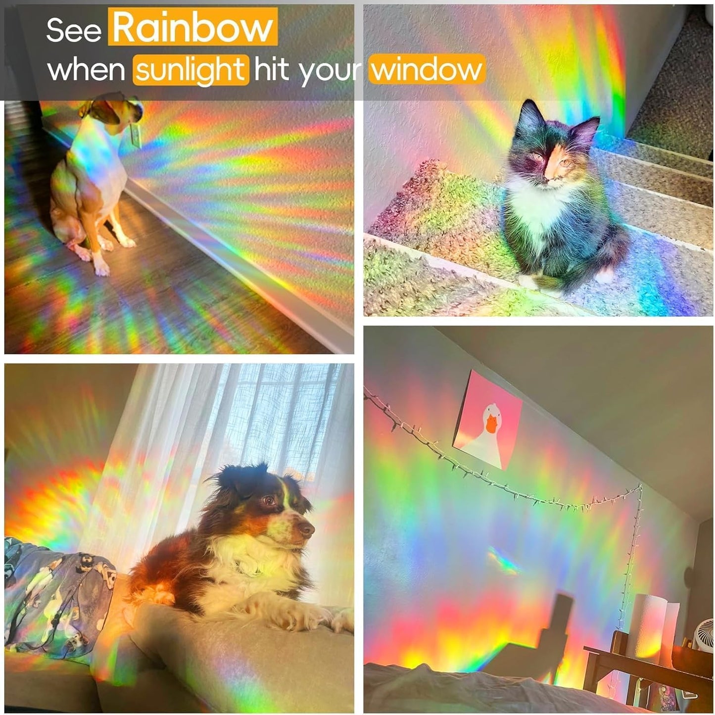 Rainbow Window Privacy Film Decorative, 3D Decals Stained Glass Clings, Static Cling Sticker, Suncatcher Windows Cover Tint for Home, 23.6 Inch x 78.7 Inch