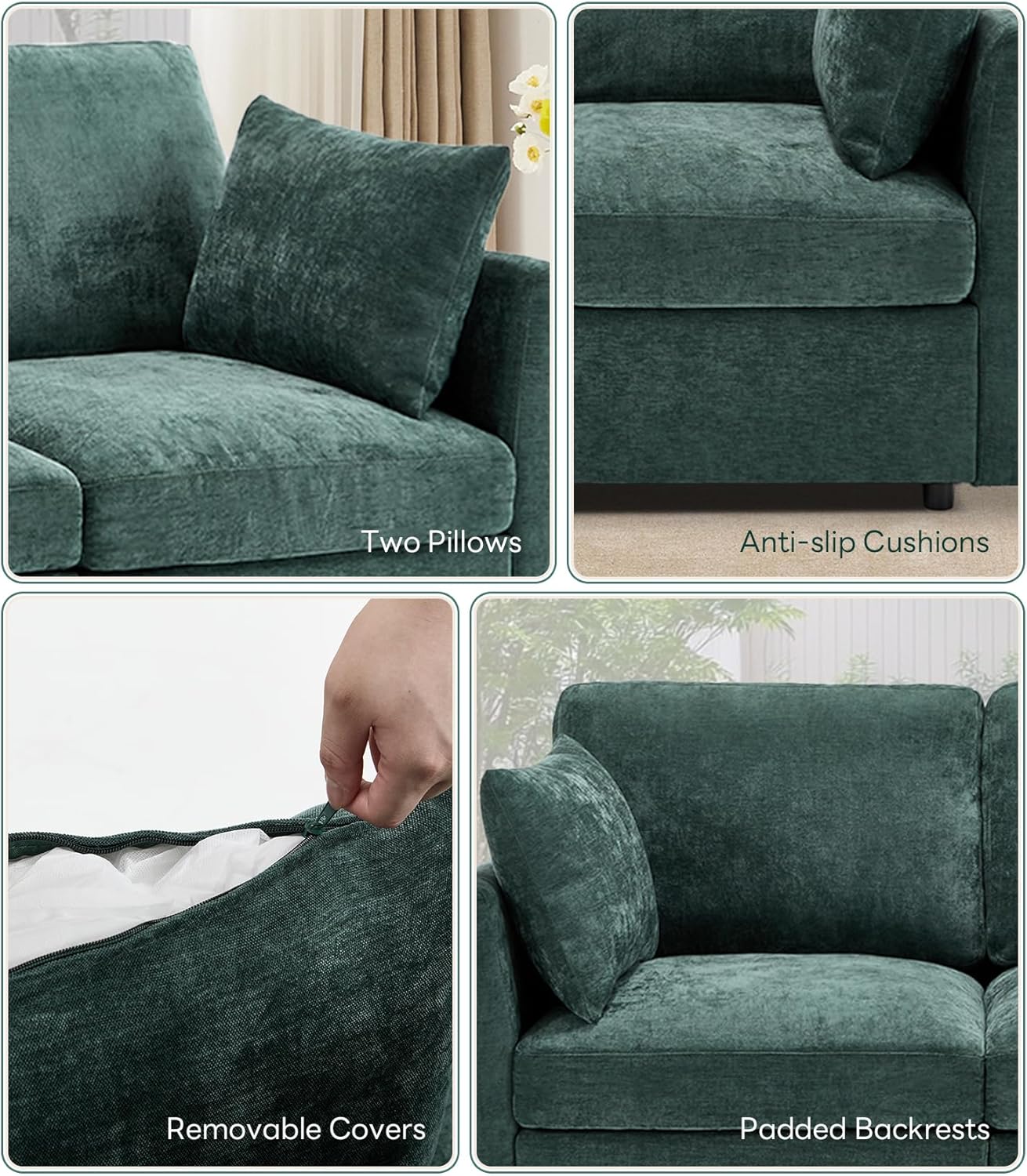 Tbfit Modular Sectional Couch, Sofa for Living Room,Chenille Cloud Couch with Ottoman 6 Seat, Green