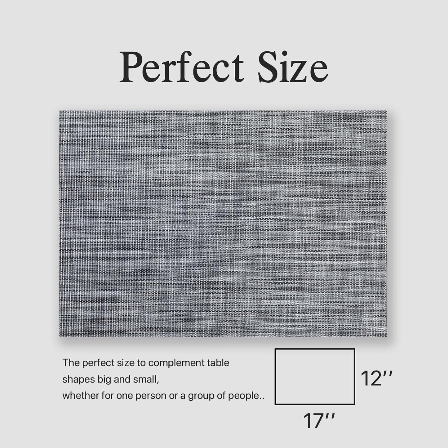 Placemat Set of 4 - Easy Clean Woven Vinyl Placemats for Dining Table, Indoor/Outdoor Place Mats, Washable PVC Table Mats(Dark Gray)