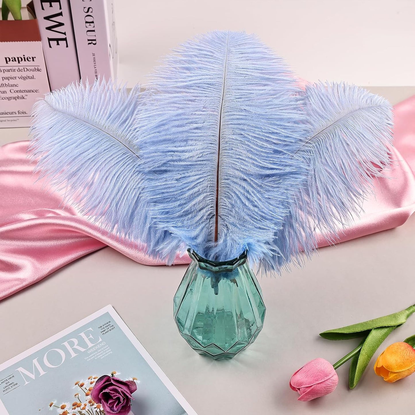 THARAHT Light Purple Ostrich Feathers 24pcs Natural Bulk 8-10Inch 20cm-25cm for Crafts Wedding Party Centerpieces Easter Gatsbi and Home Decoration Feathers