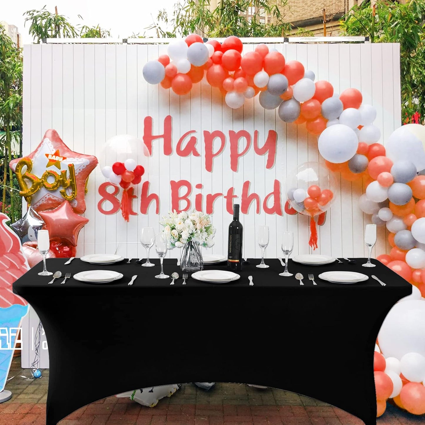 SuperO 6Pack Waterproof Spandex Table Cover for 6FT Table Universal Fitted Stretch Tablecloth for Party, Banquet, Wedding and Events-Black