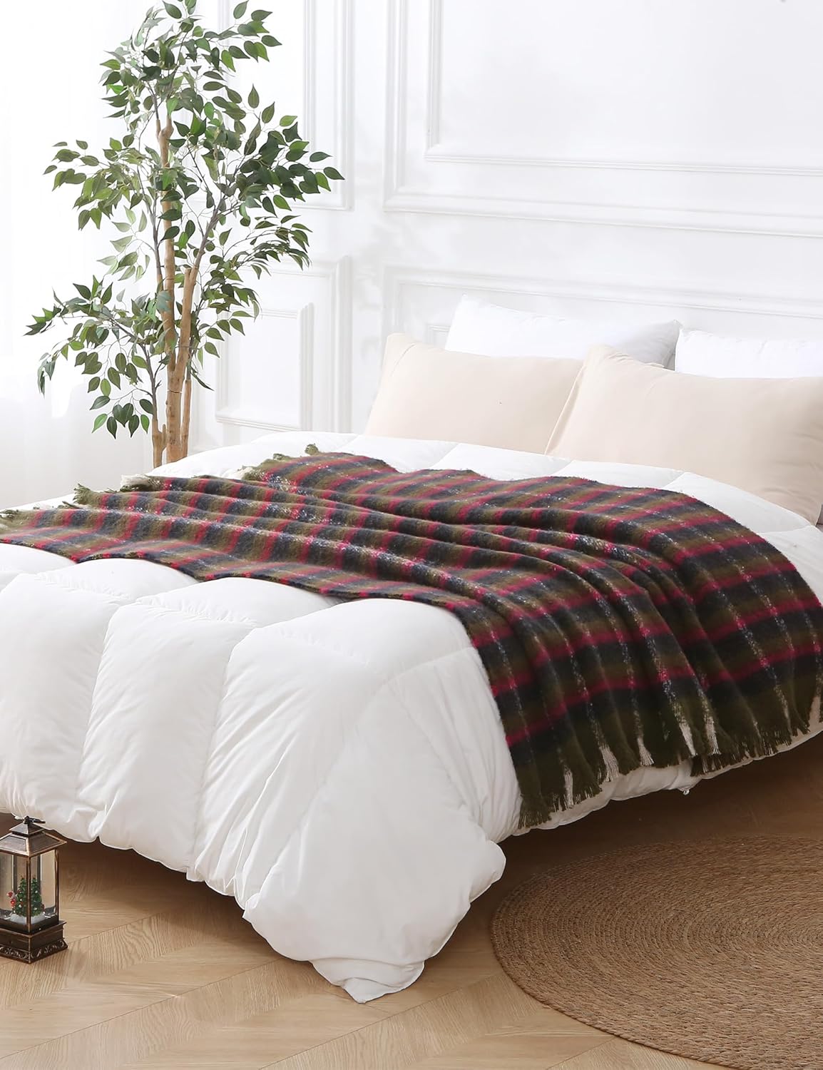 ZonLi Christmas Plaid Throw Blanket, 50" x 60" Christmas Decorative Blankets, Decorative Vintage Throws with Tassel for Couch, Bed, Sofa, Chair, Outdoor, Cozy Warm Lightweight Farmhouse Blankets