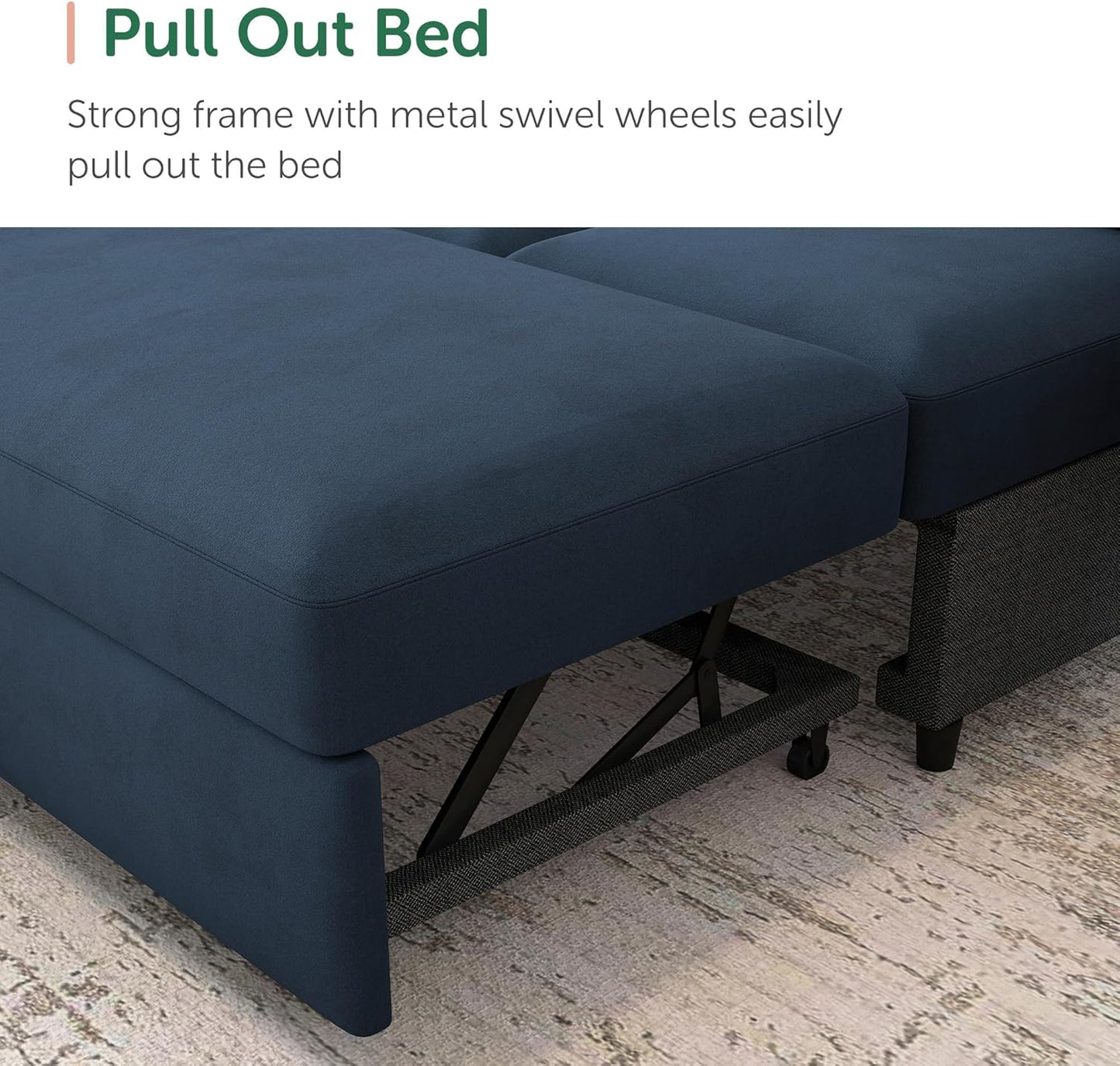 HONBAY Sectional Sleeper Sofa with Pull Out Bed U-Shape Sectional Couch Sleeper Bed with Storage Chaise Lounge Living Room 6 Seater Sectional Sofa Bed,Velvet Dark Blue