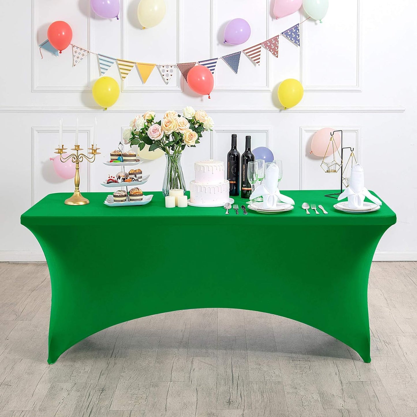 Spandex Table Cover for 4FT or 6ft or 8ft Table Universal Fitted Stretch Tablecloth for Party, Banquet, Wedding and Events-Emerald