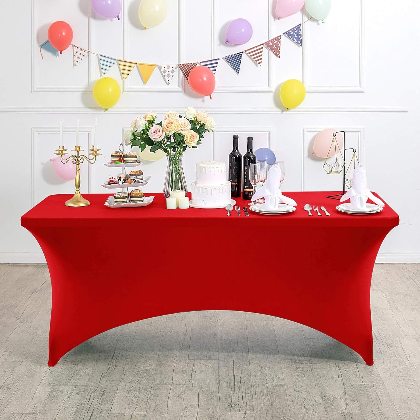 2Pack Spandex Table Cover for 8FT or 4ft or 6ft Table Universal Fitted Stretch Tablecloth for Party, Banquet, Wedding and Events-Red