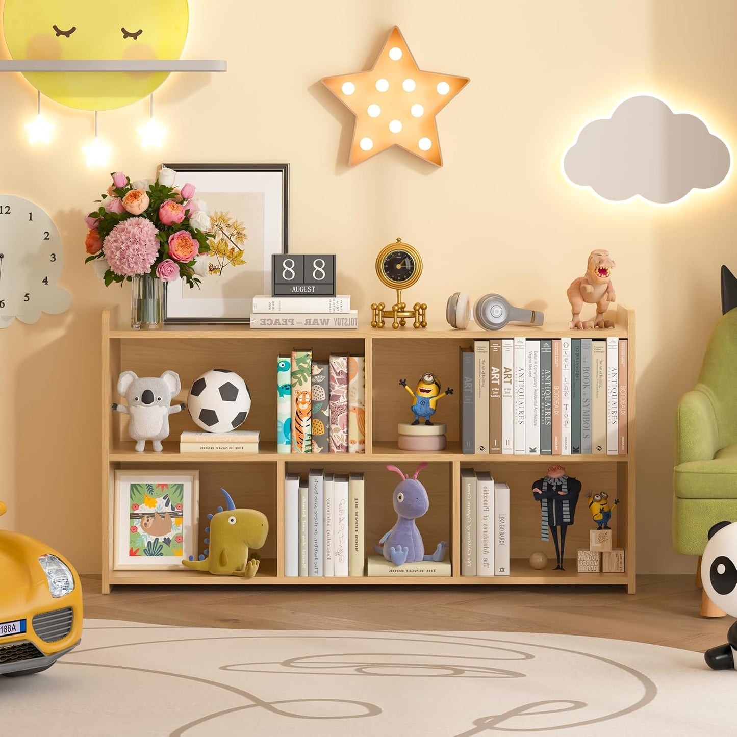 Book Shelf, 5 Cubes Storage Organizer, Open Shelf Wooden Bookcase, Freestanding Log Bookshelf Cube Shelf for Bedroom, Living Room, Home Office