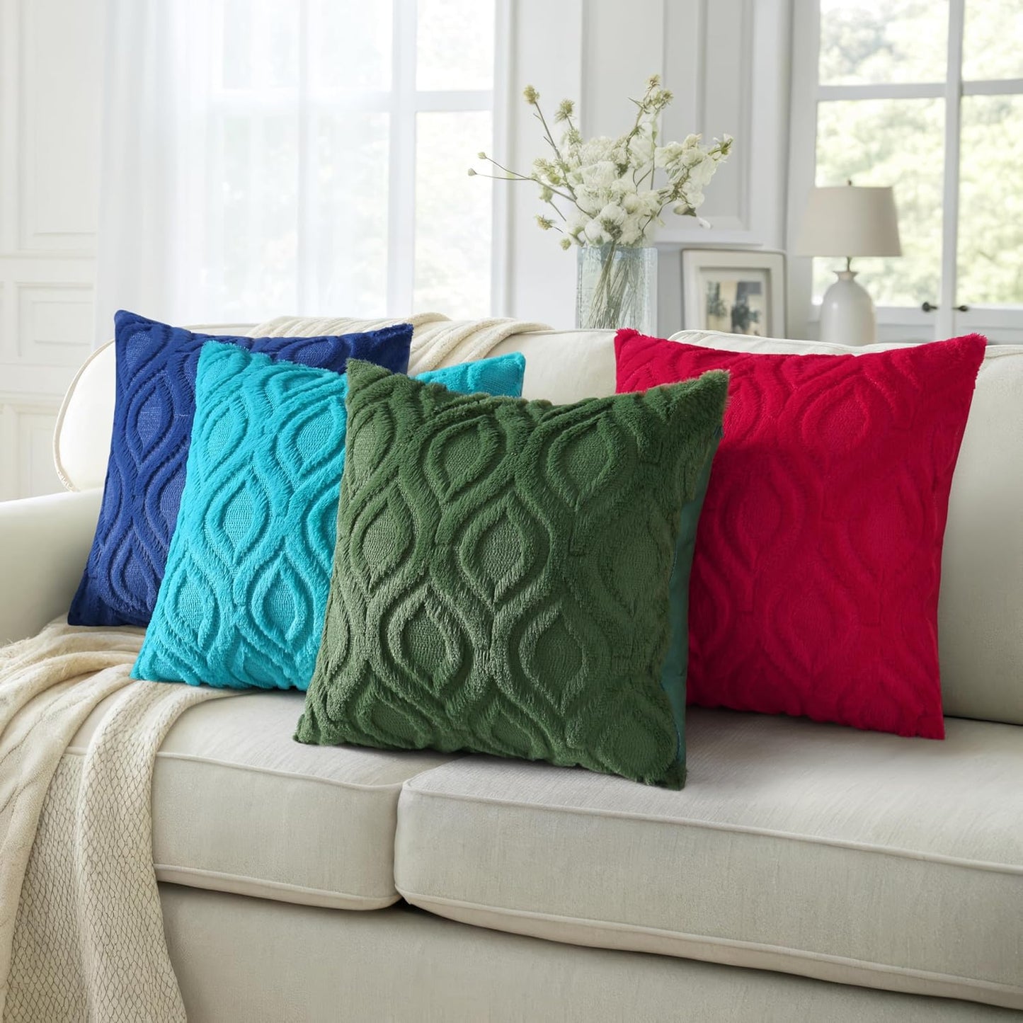 decorUhome Throw Pillow Covers 26x26 Inch Set of 2, Soft Plush Decorative Faux Fur Forest Elf Solid Couch Pillow Covers, Accent Farmhouse Neutral Square Euro Pillow Cases for Sofa Bed Living Room