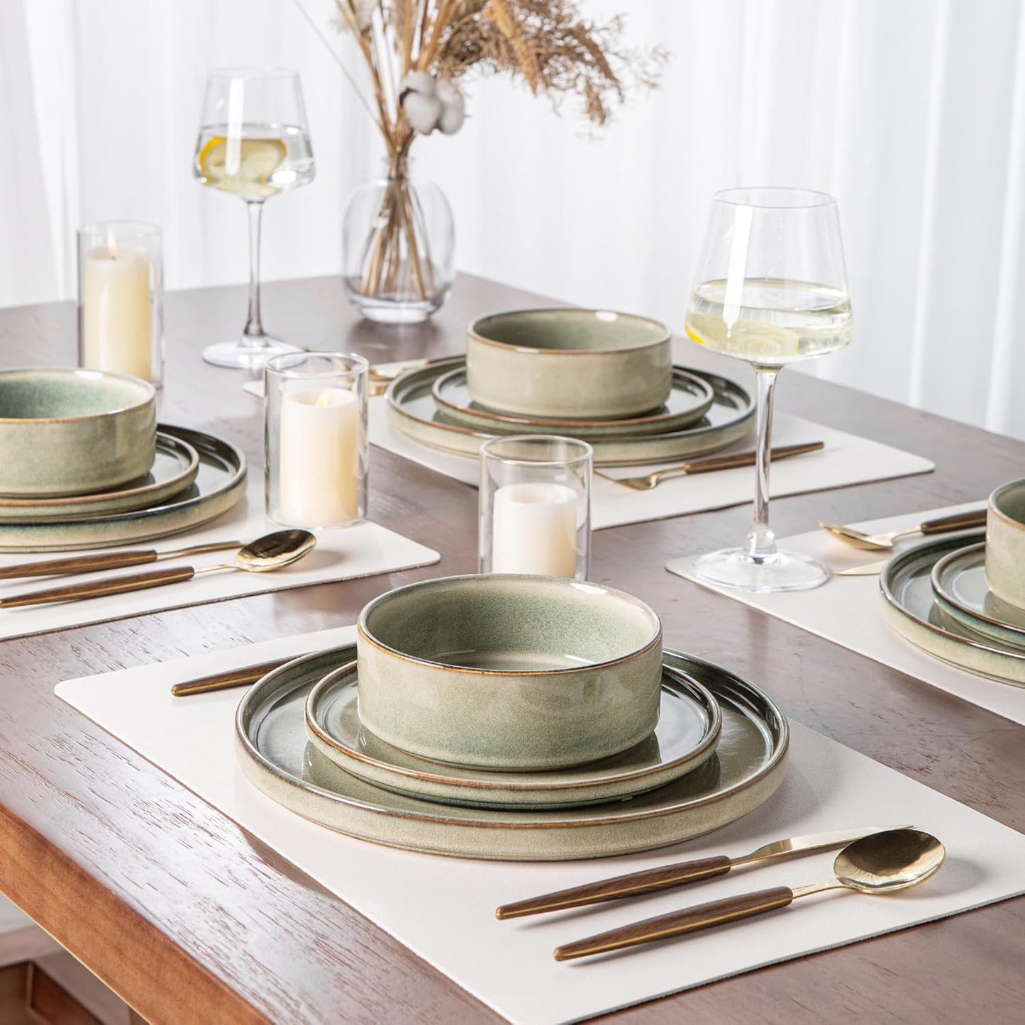 AmorArc Ceramic Dinnerware Sets, Handmade Reactive Glaze Stoneware Plates and Bowls Sets,Highly Chip and Crack Resistant | Dishwasher & Microwave Safe Dishes Set, Service for 8 (24pc)