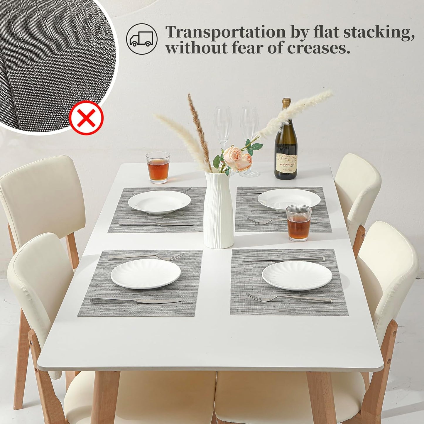 Leetaltree Silver Placemats Set of 4 - Heat Resistant Non-Slip Place mats for Dining Table, Washable Durable PVC Vinyl Woven Table Mats(Silver, 4)