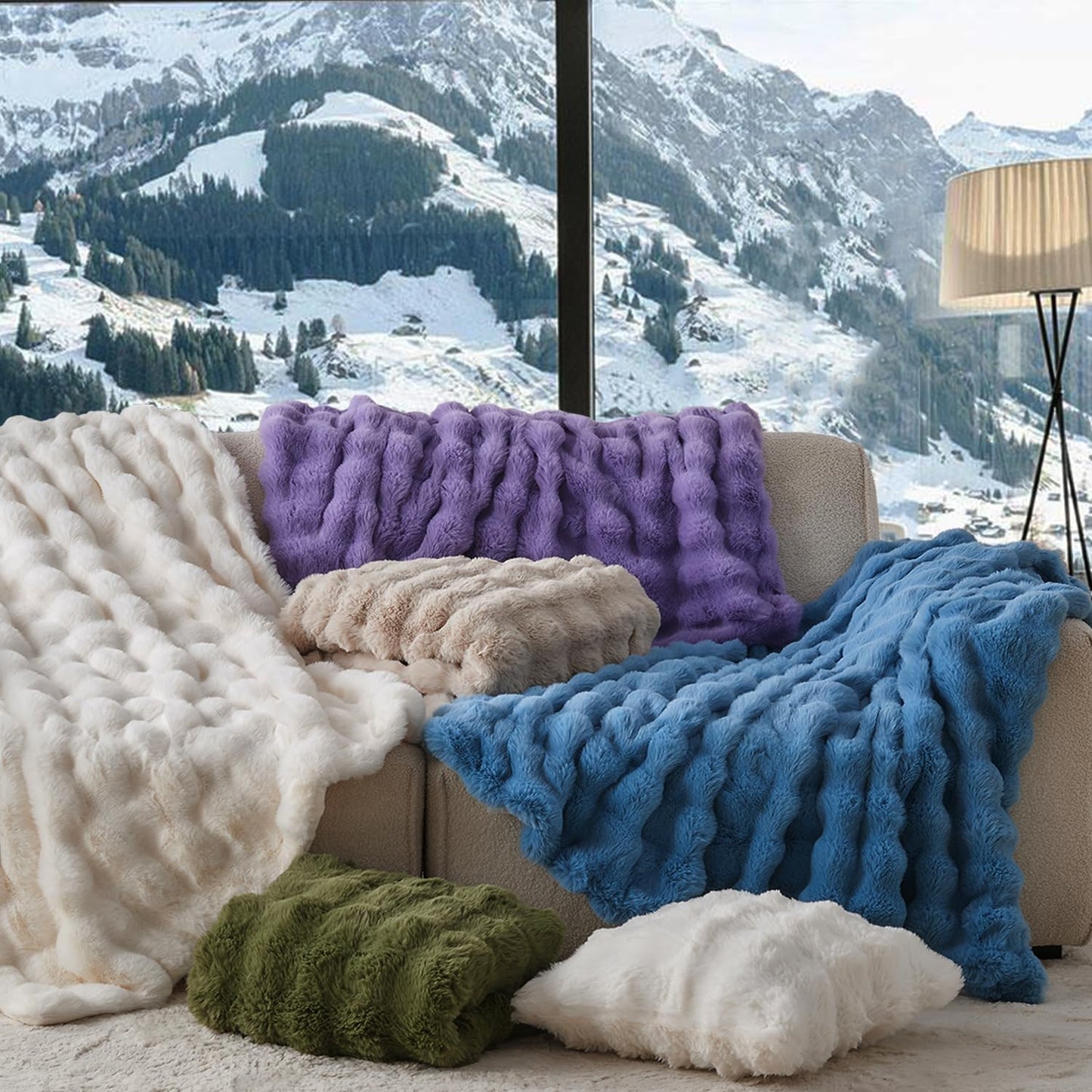 Lotus Karen Faux Fur Throw Blanket Purple - Big Bubble Rabbit Fluff King Blankets for The Bed,Softest Fluffy Fuzzy Cozy Blanket,Thick Furry Plush Shaggy Warm Blankets for Women,108x90 Inches
