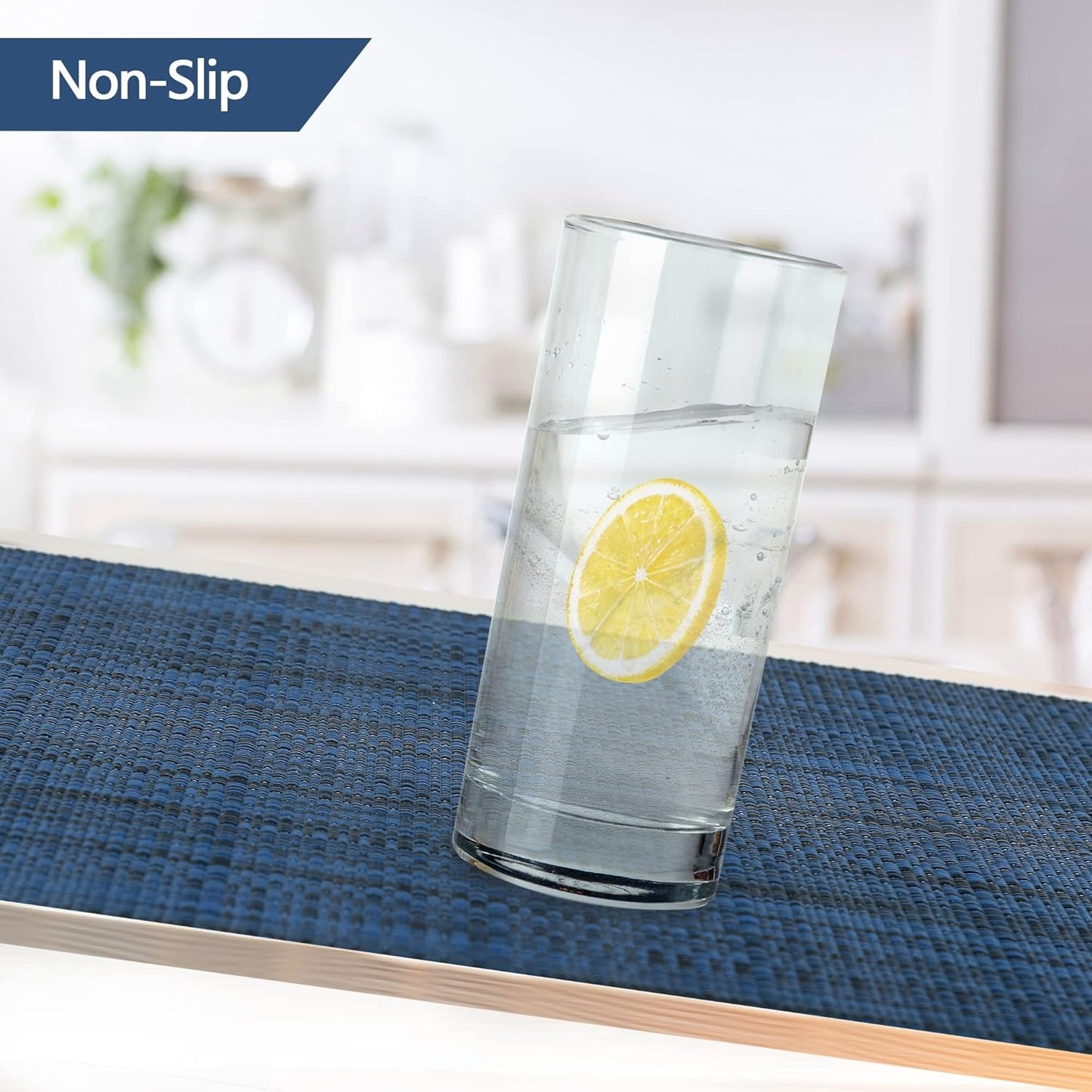 Navy Blue Placemats Set of 6 - Easy Clean Washable Vinyl Placemats - Wipeable Heat Resistant Table Mats for Dining Table - 17x12 Inch (Navy Blue, 6)
