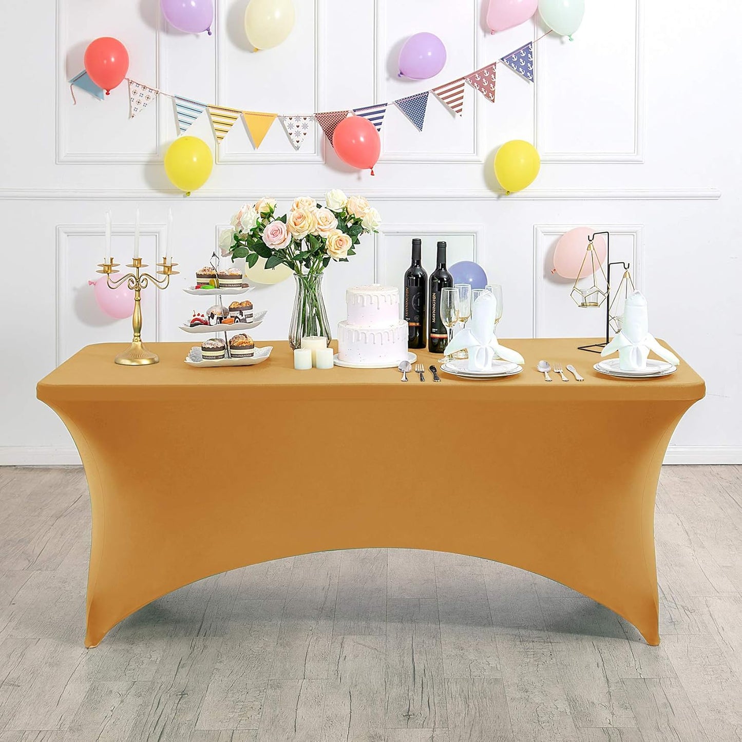 Spandex Table Cover for 6Ft or 4fT or 8ft Table Universal Fitted Stretch Tablecloth for Party, Banquet, Wedding and Events-Gold