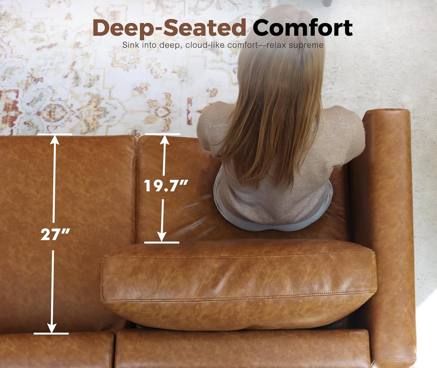 Faux Leather Single Sofa, Modern Accent Chair Brown with Storage Deep Seat Large Reading Armchair for Living Room Bedroom Office