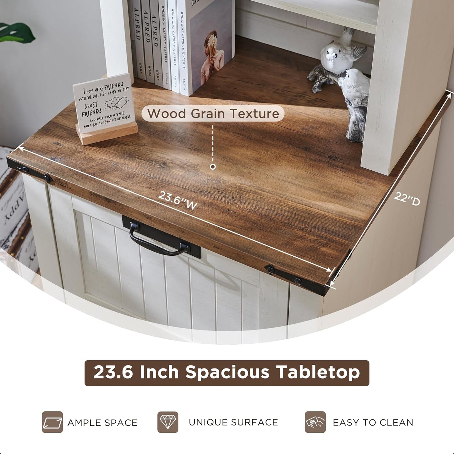 RedLemon Bookcase with 2 File Drawers, 72" Tall Farmhouse Bookshelf with Storage and Adjustable Shelves, 4 Tier Rustic Wood Bookshelf with Cabinet for Home Office, Living Room (Antique White)