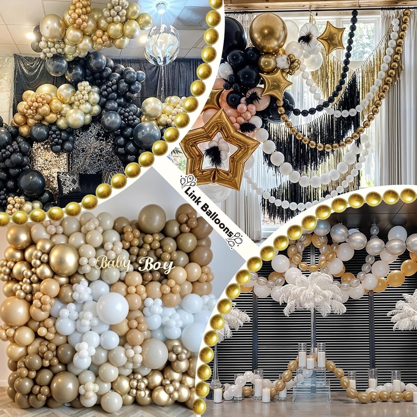 Gold Quick Link Balloons, 60PCS Linking for Balloon Wall Arch Chains, 6inch Linkable for Wedding Birthday Baby Shower Engagement Graduation Party Decorations