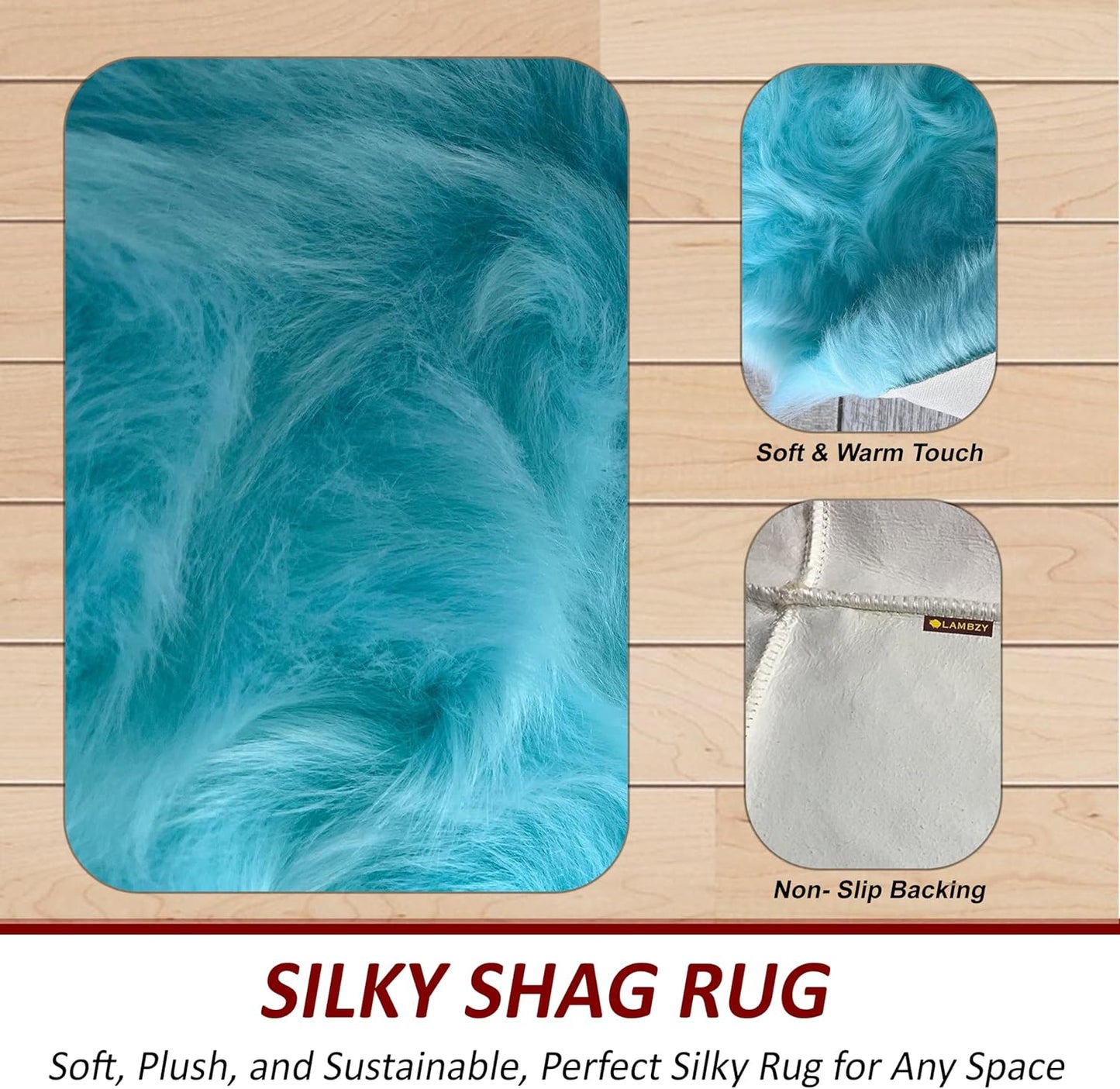 LAMBZY Faux Sheepskin Super Soft Hypoallergenic Free Shape Silky Shag Rug, Luxury Shaggy Plush Carpet for Bedrooms Living Kids Room Sofa Rugs (Blue, Quarto 4 Pelts 4'x6')