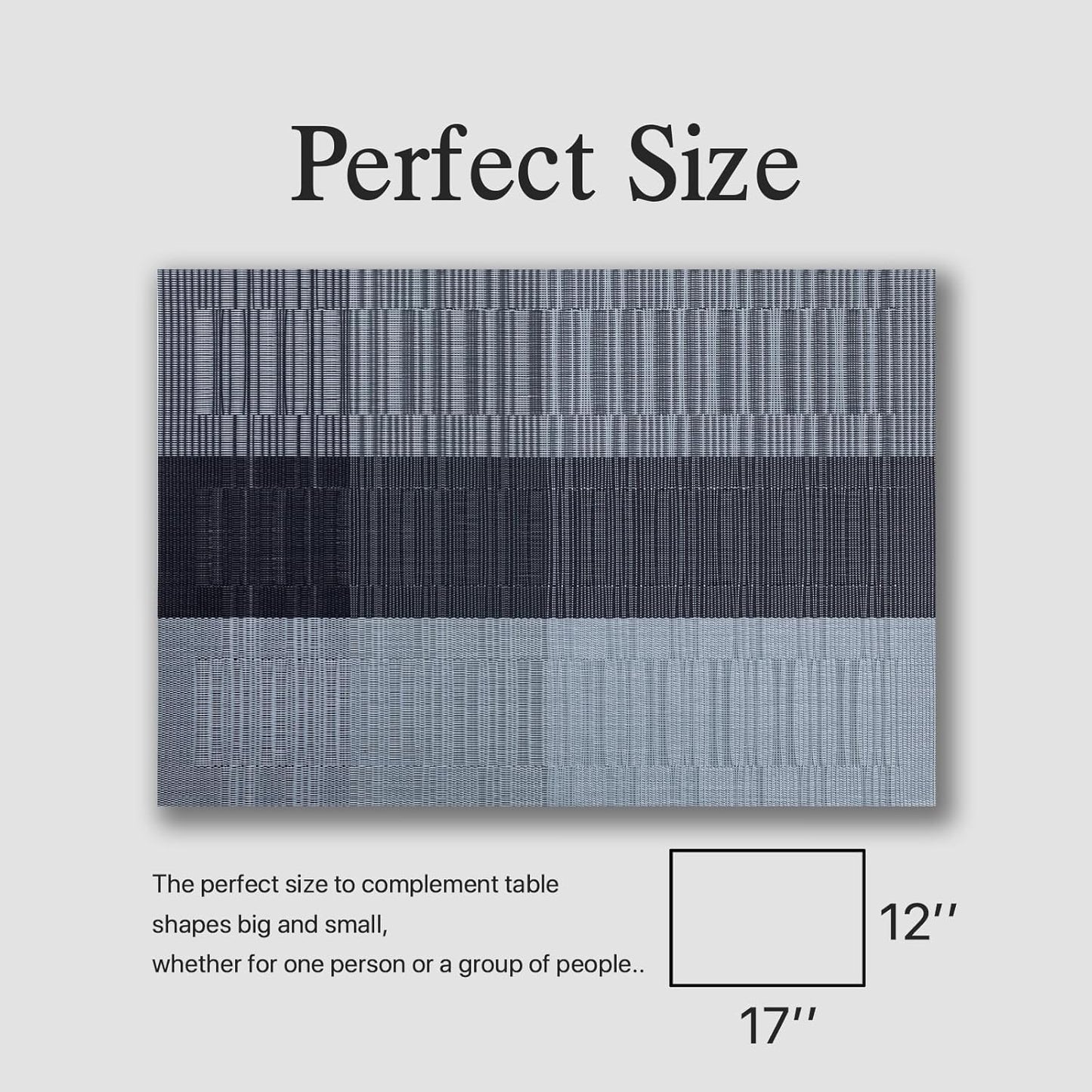 Placemats Set of 4 - Easy Clean Woven Vinyl Placemats for Dining Table, Indoor/Outdoor Place Mats, Washable PVC Table Mats (Silver Gray Black)