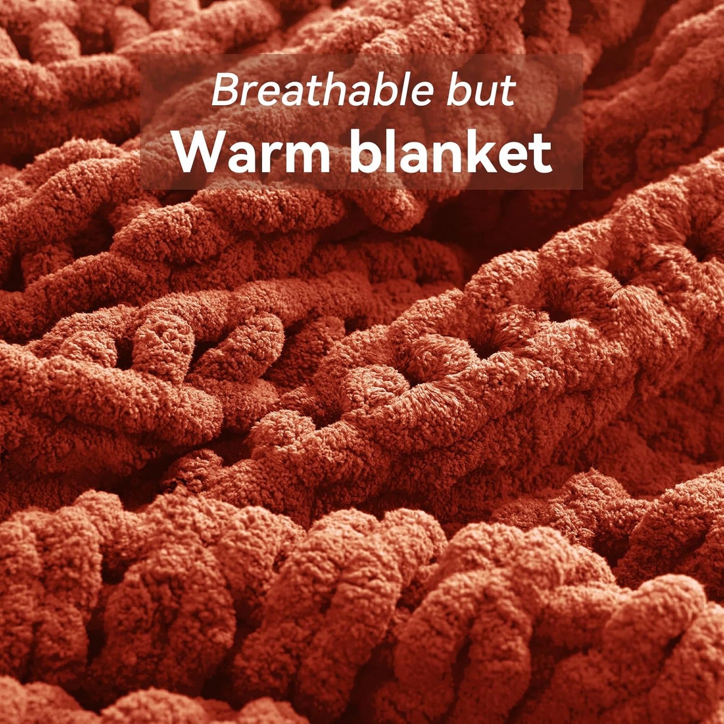 Chunky Knit Throw Blanket, 50''*60'' Fall Throw Blanket Knitted Chenille Yarn for Bed Couch, Handmade Orange Crochet Big Thick Blanket, Machine Washable Cute Comfy Blankets for Home Decor