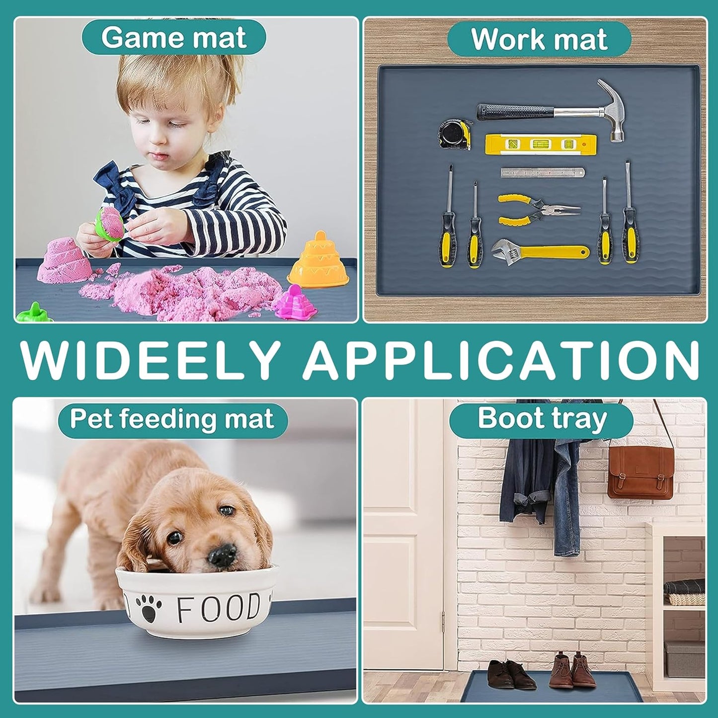 URMONA Waterproof Silicone Under Sink Mat 19'' x 19'' Shelf Liner for Kitchen and Bathroom, Cabinet and Counter Protector, Storage and Organizers, Litter Mat, Pet Cat Puppy Essentials(Dark Grey)