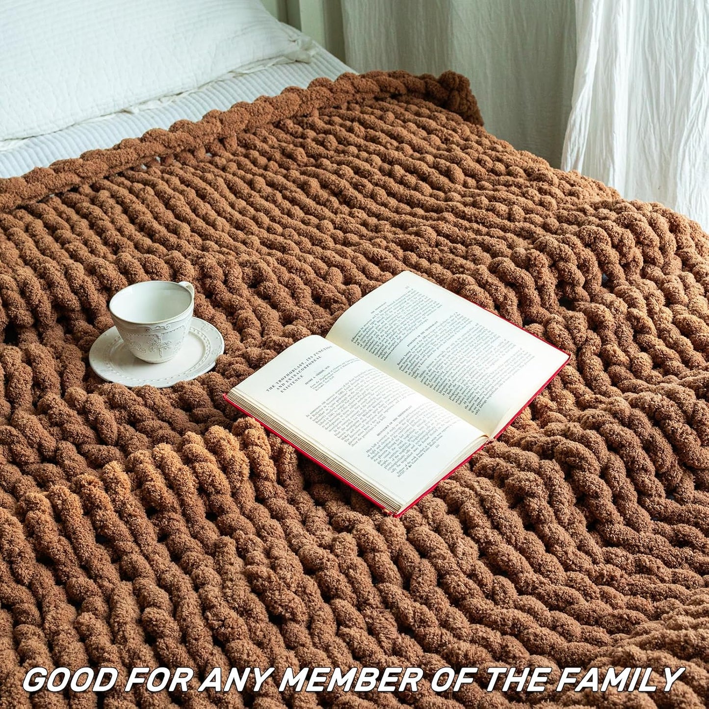 Chunky Knit Blanket - Luxury Soft Cozy Extra Large Size (80 * 90) Throw Blanket,100% Woven Blanket Rope Knot Throw Blanket for Couch, Sofa, Home Decor, Gift - Machine Washable(Brown)
