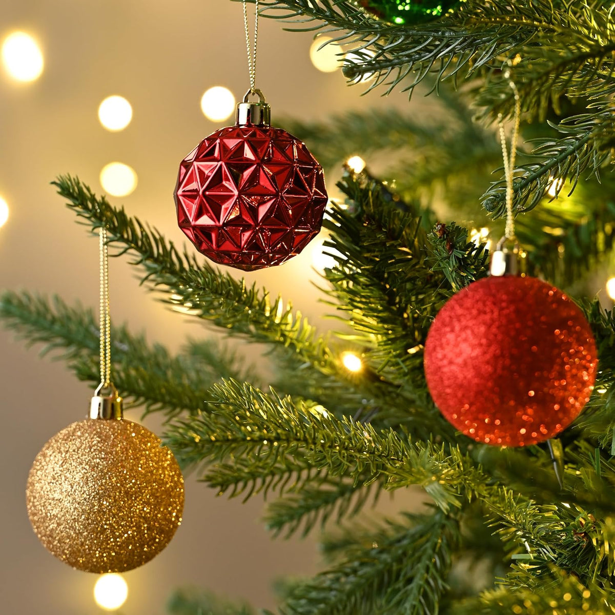 Valery Madelyn Christmas Tree Decorations Ornament Set for Fall Halloween, 50ct 2 Inches Red Green and Gold Shatterproof Christmas Ball Ornaments Hanging Xmas Holiday Party Decor
