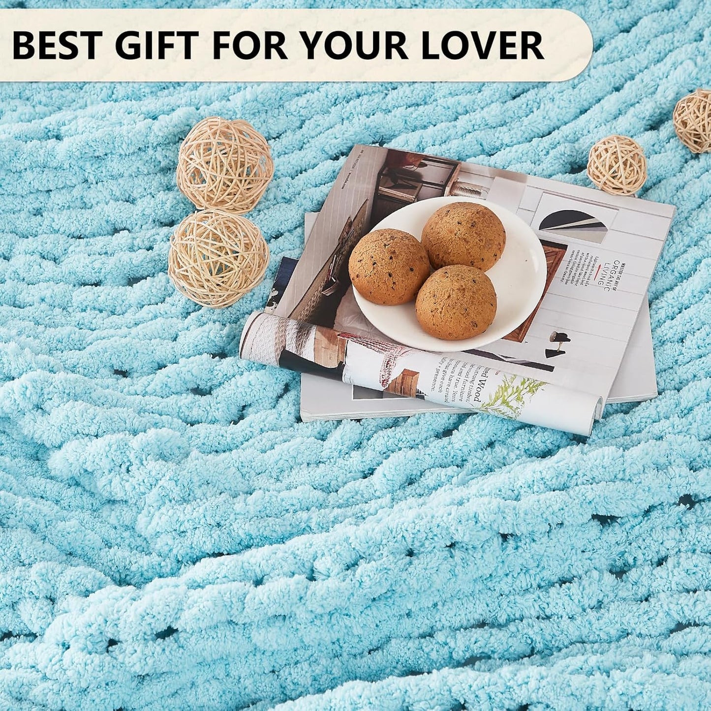 L'AGRATY Chunky Knit Blanket Throw - Soft Chenille Yarn Throw Blanket 30x40:Handmade Thick Cable Knit Crochet Blanket - Large Knit Blanket Chunky Rope Knot Throw Blanket for Couch Sofa Bed Home Decor